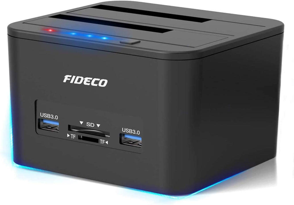 USB 3.0 Dual-Bay External Hard Drive Docking Station with Offline Clone Function and SD Card Slots for 2.5/3.5 Inch SATA HDD SSD J2556