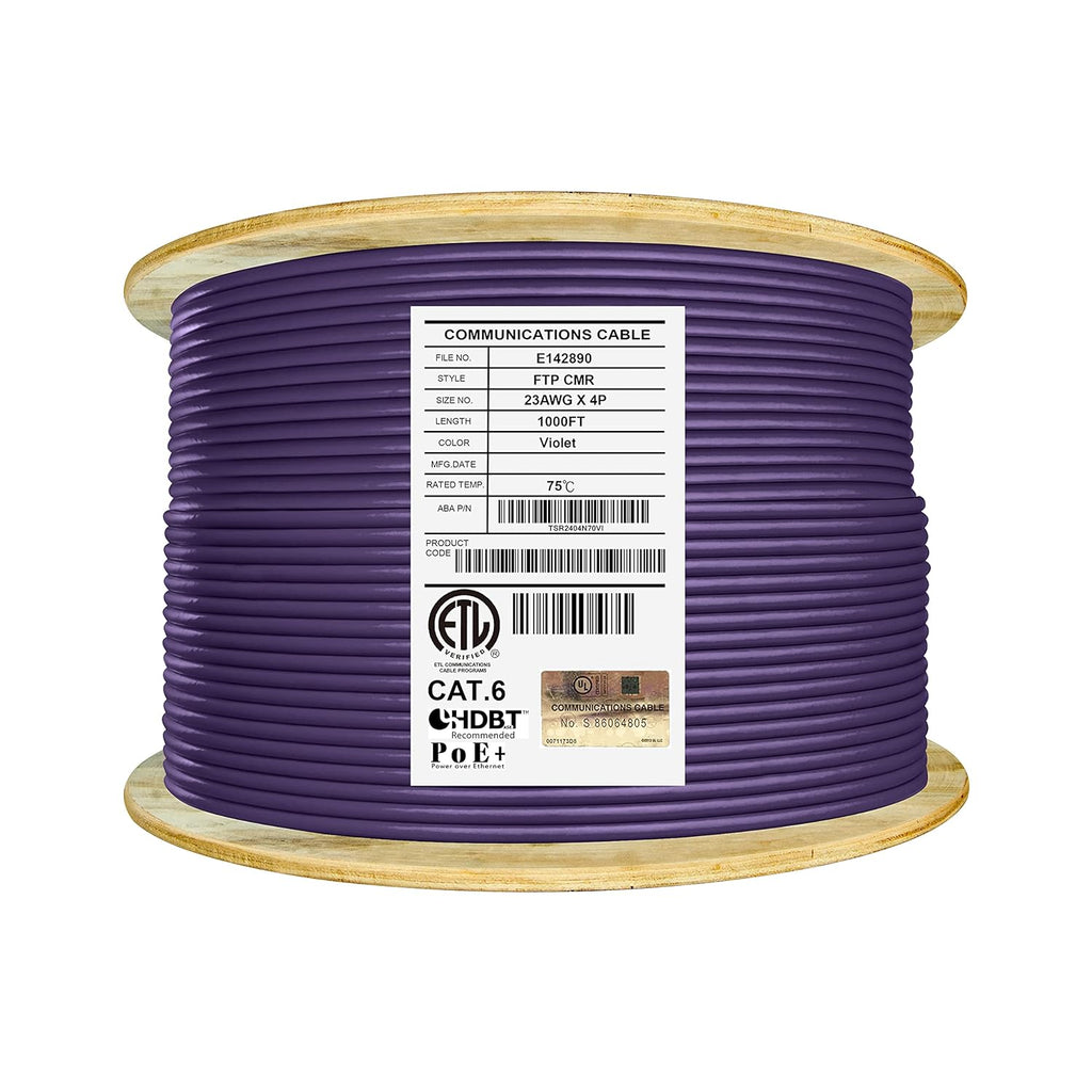 Cat6 Shielded Riser 1000ft F/UTP 23AWG Solid Bare Copper Bulk Ethernet Cable Reel Yellow I514