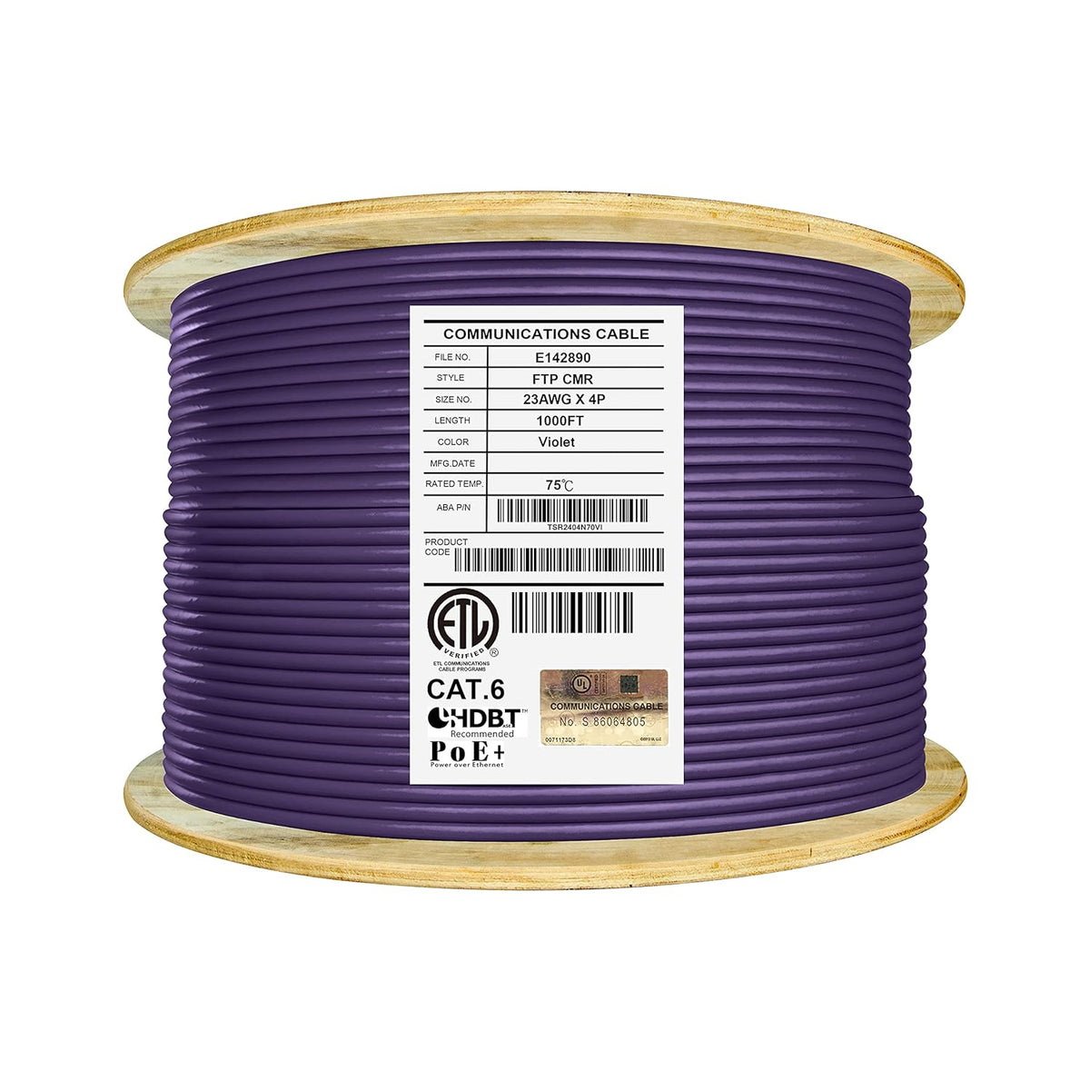 Cat6 Shielded Riser 1000ft F/UTP 23AWG Solid Bare Copper Bulk Ethernet Cable Reel Yellow I514