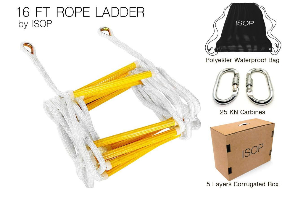 16 ft Flame Resistant Fire Escape Rope Ladder with Hooks Q22926