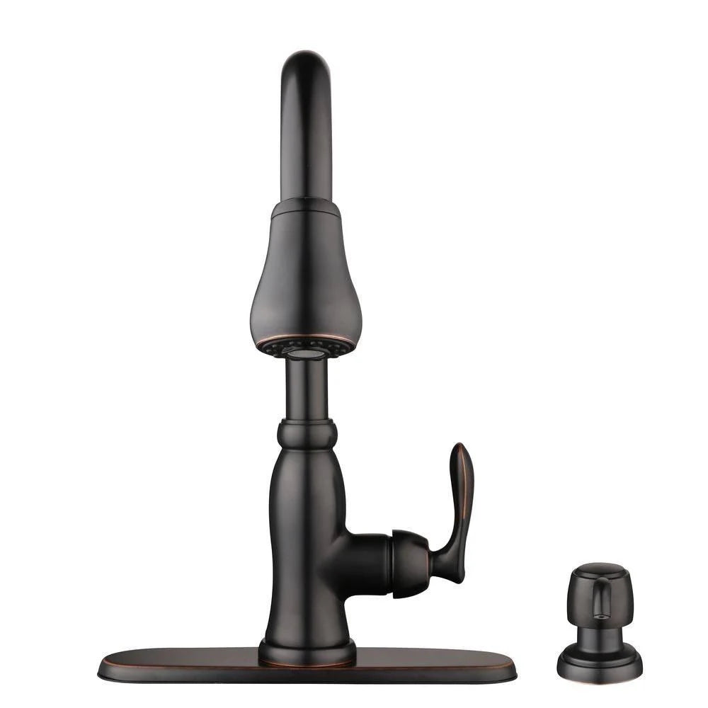 Bronze Single-Handle Pull-Down Sprayer Kitchen Faucet with Soap Dispenser Y9140