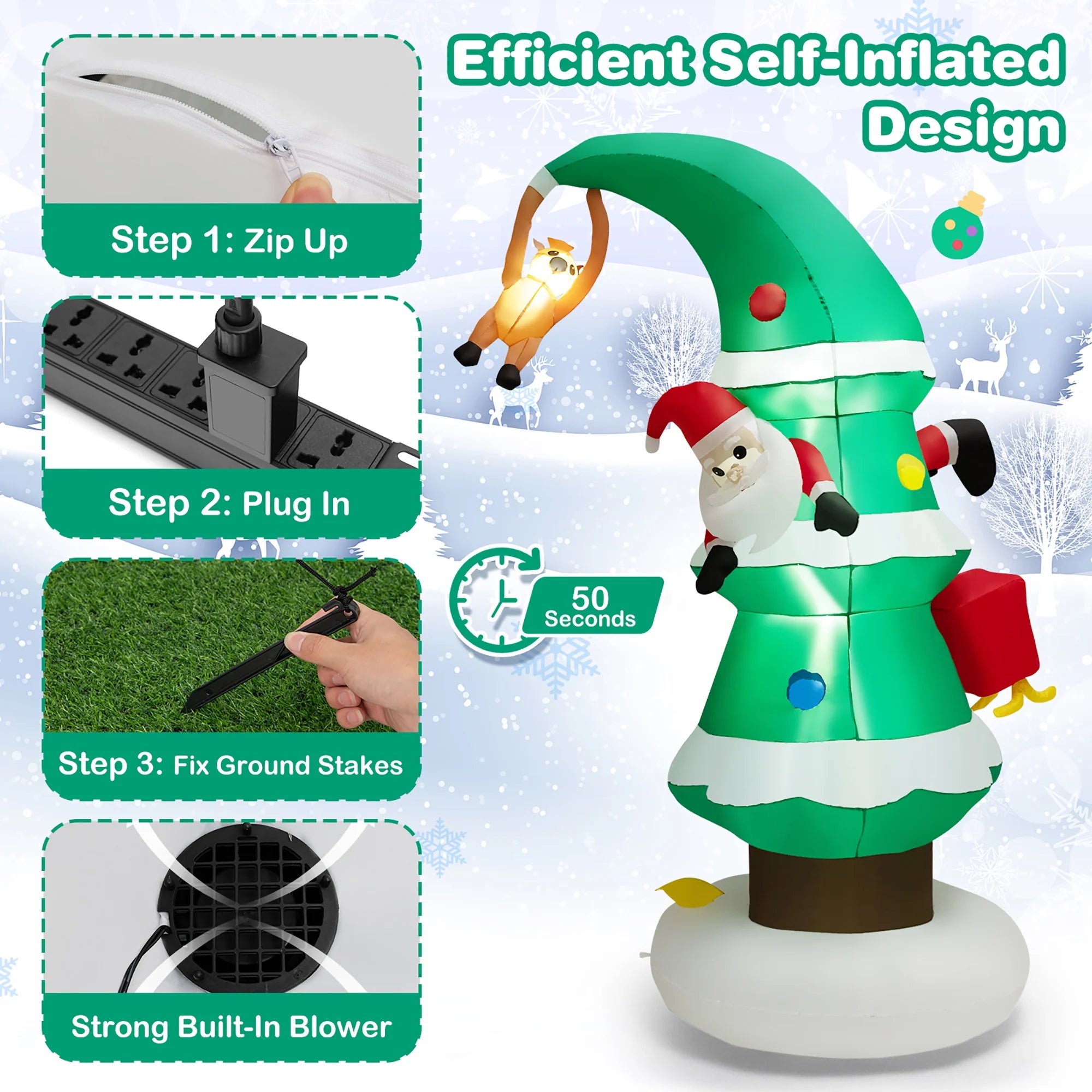8FT Inflatable Christmas Tree with Santa Claus L635