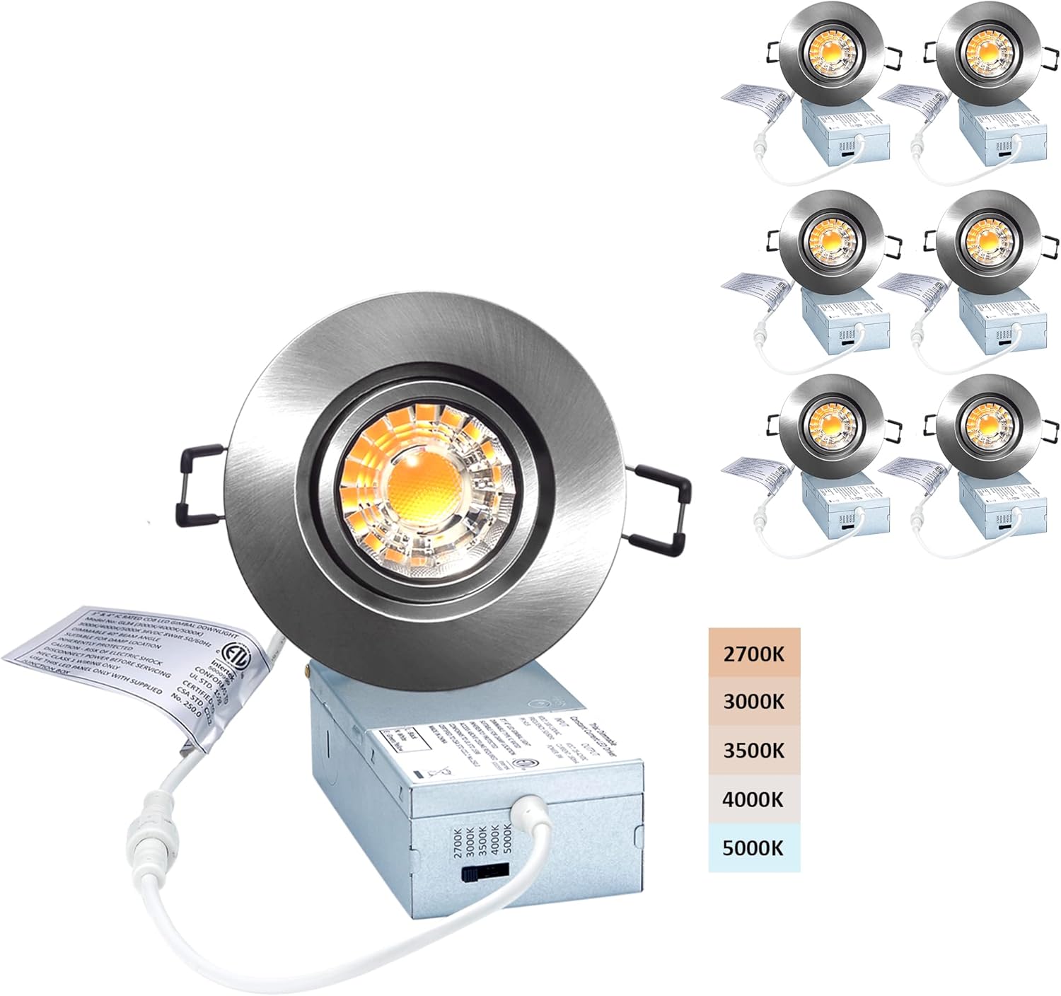 6 Pack Dimmable Recessed Gimbal Downlight with Junction Box Y54410