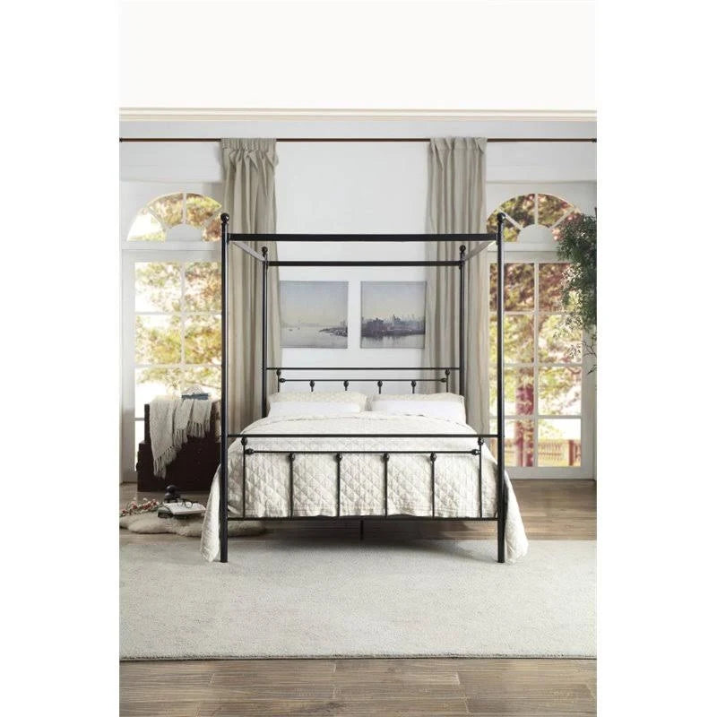 Black Metal Canopy Queen Bed T2646