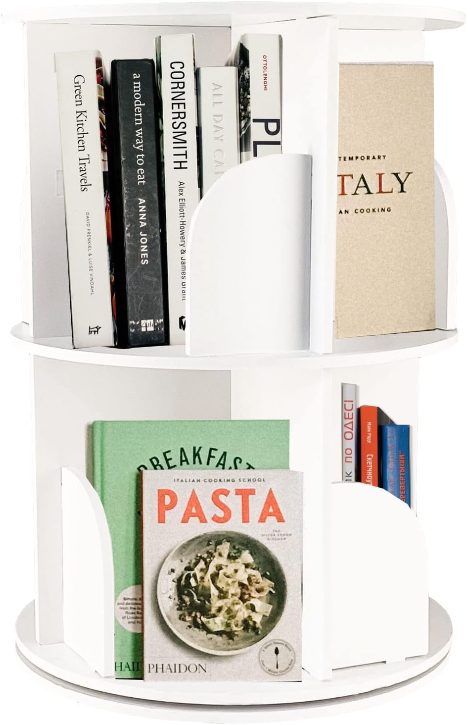 White 2 Tier Rotating Bookshelf W631555