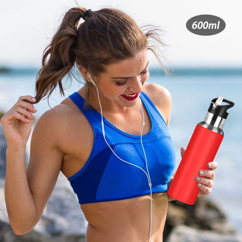 Red Stainless Steel Water Bottle with Straw Lid 20 OZ V4284