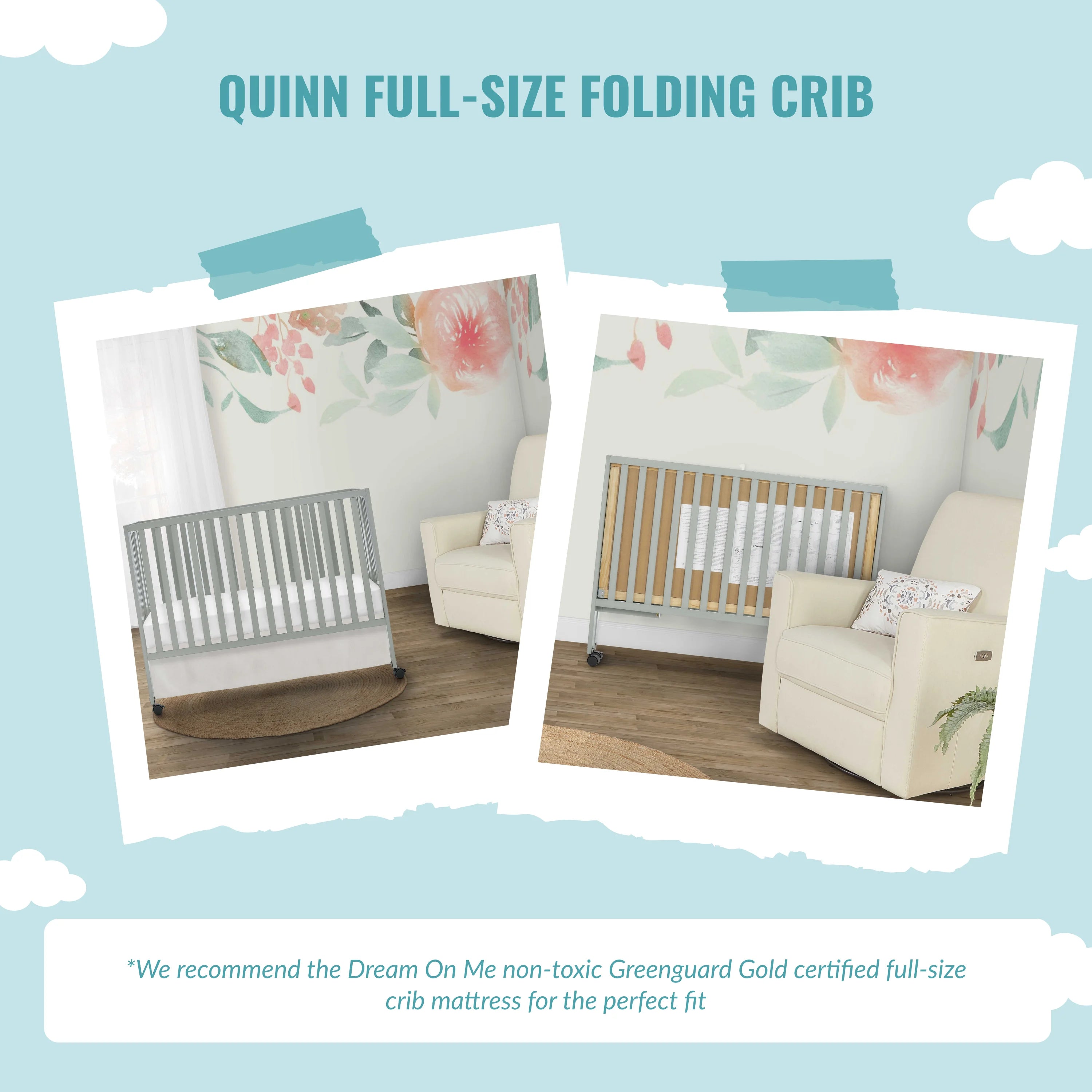 Cool Grey Full-Size Folding Crib F59181
