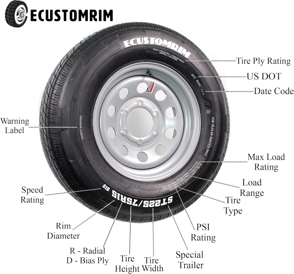ST205/75R14 Steel Belted Radial Trailer Tire Load Range C 1760# 205/75 R 14 B12661