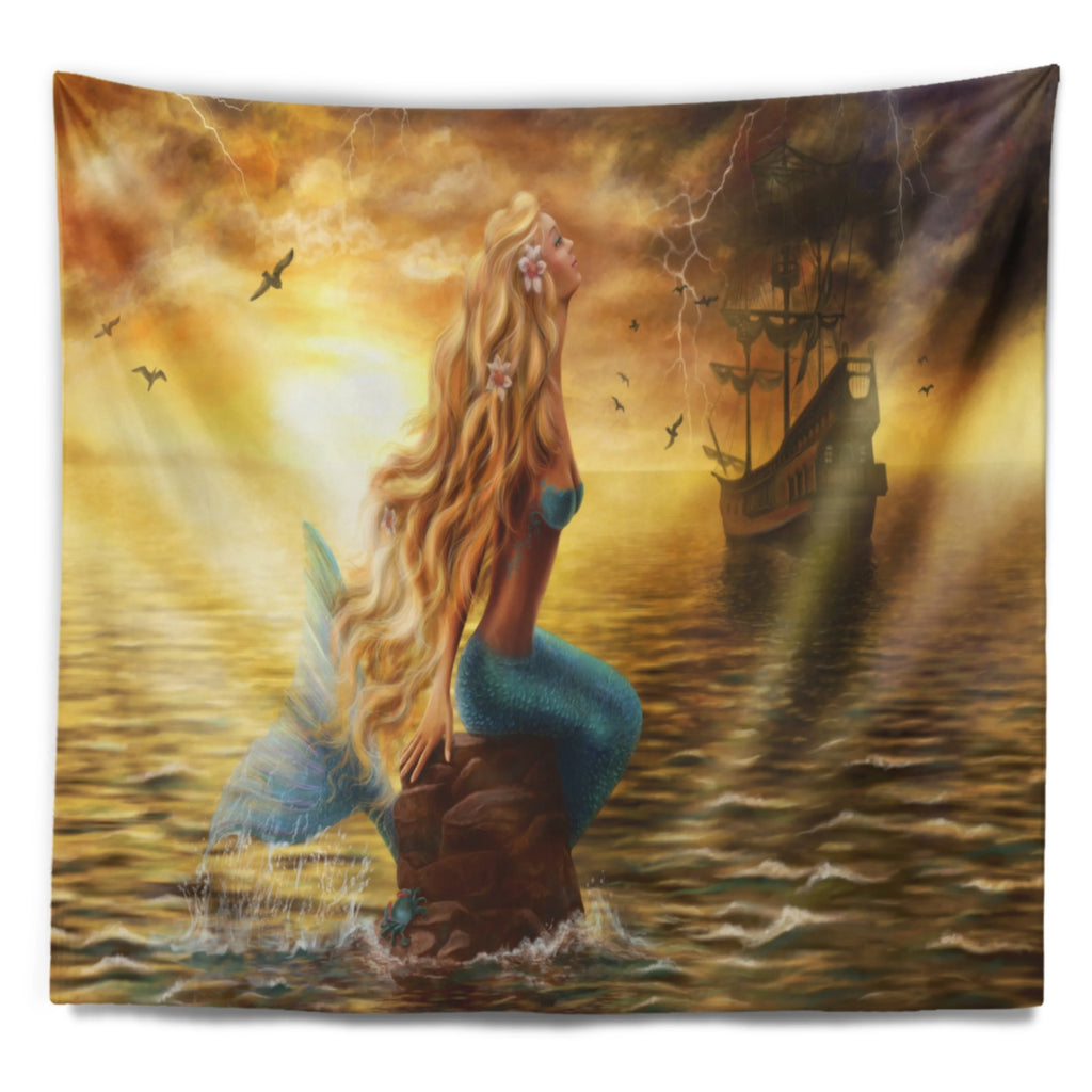 Sea Mermaid with Ghost Ship Seascape Wall Tapestry N245