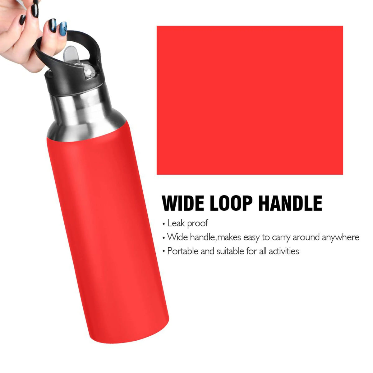 Red Stainless Steel Water Bottle with Straw Lid 20 OZ V4284