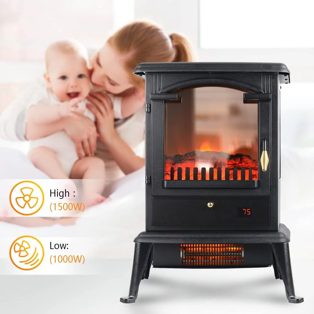 22.4" Freestanding Portable Infrared Fireplace Heater Stove with Remote, 1000W/1500W O980