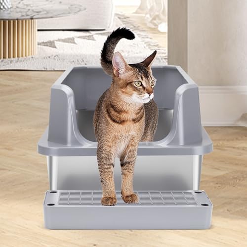 White Enclosed Stainless Steel Cat Litter Box C7824