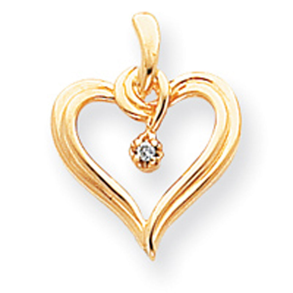 14K Yellow Gold Diamond Heart Pendant Charm with 10K Yellow Gold Rope Chain Necklace 18'' B744
