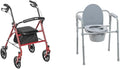 4 Wheel Rollator Walker with Seat, Steel Rolling Walker, Height Adjustable Folding Steel Bedside Commode Chair, Portable Toilet W527864