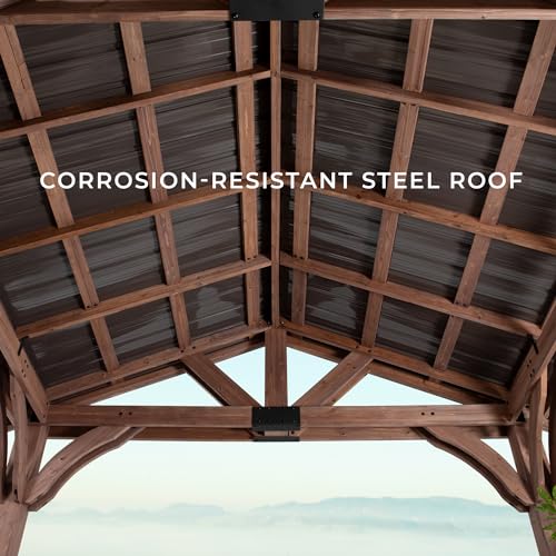 16 ft. x 12 ft. Cedar Wood Gazebo with Thermal Insulated Steel Roof M1147