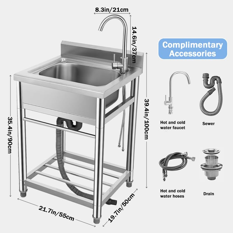 Stainless Steel Single Bowl Free Standing Utility Sink J772