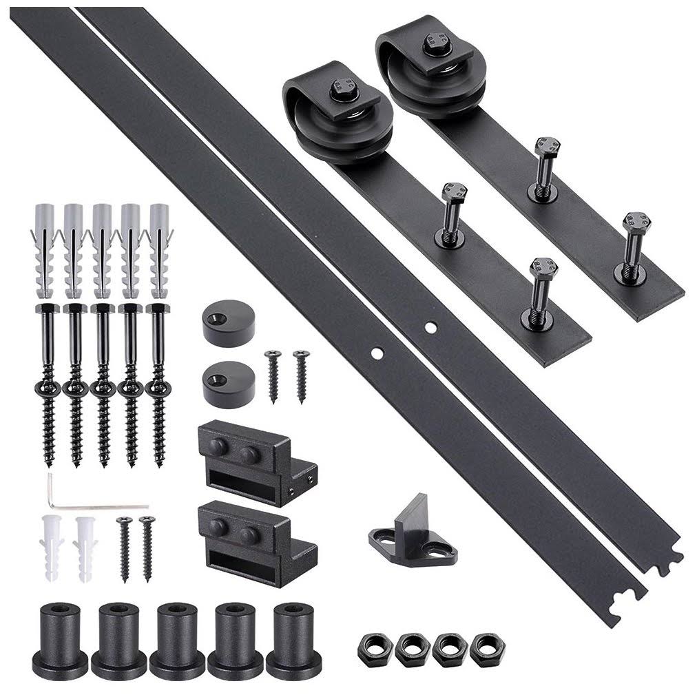 6 ft Carbon Steel Sliding Barn Door Hardware Kit Track Rail Roller Set Black Z190