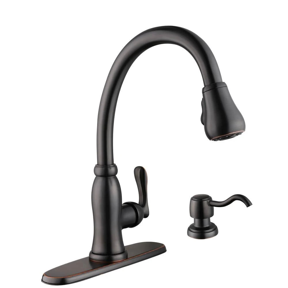 Bronze Single-Handle Pull-Down Sprayer Kitchen Faucet with Soap Dispenser Y9140