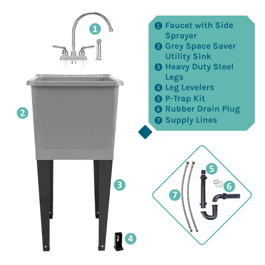 Grey Utility Sink with Chrome Finish Faucet L30617