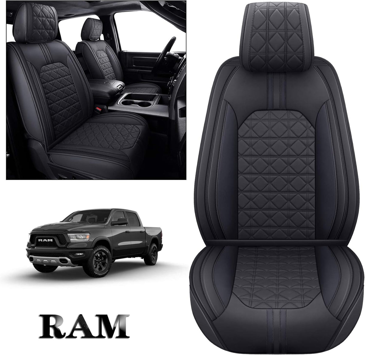 Black-Red Waterproof Faux Leather Front Seat Covers U728971