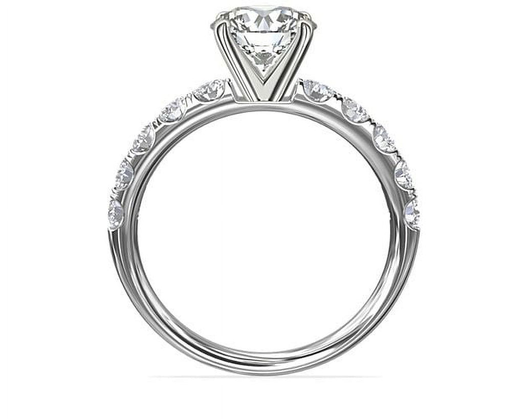 14K White Gold Solitaire Ring with Accents V536