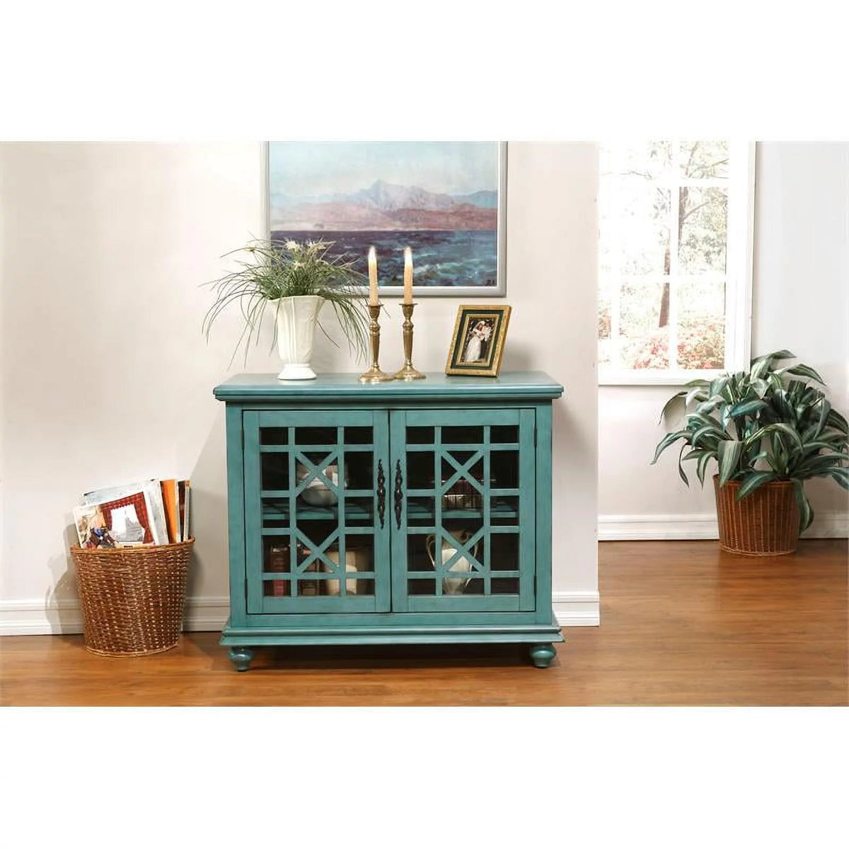 Antique Teal Green Wood TV Stand C2514