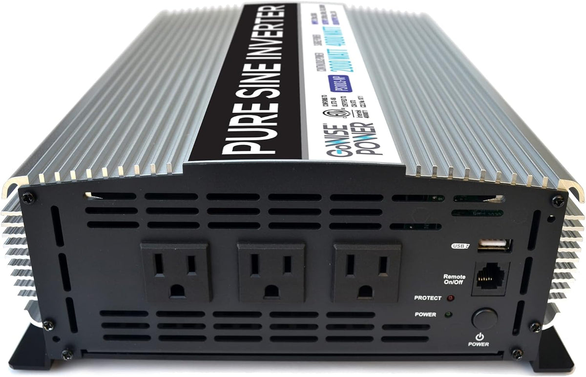 2000W Pure Sine Wave Power Inverter 12V DC to 120V AC with 3 AC Outlets and 1 5V USB Port W801458