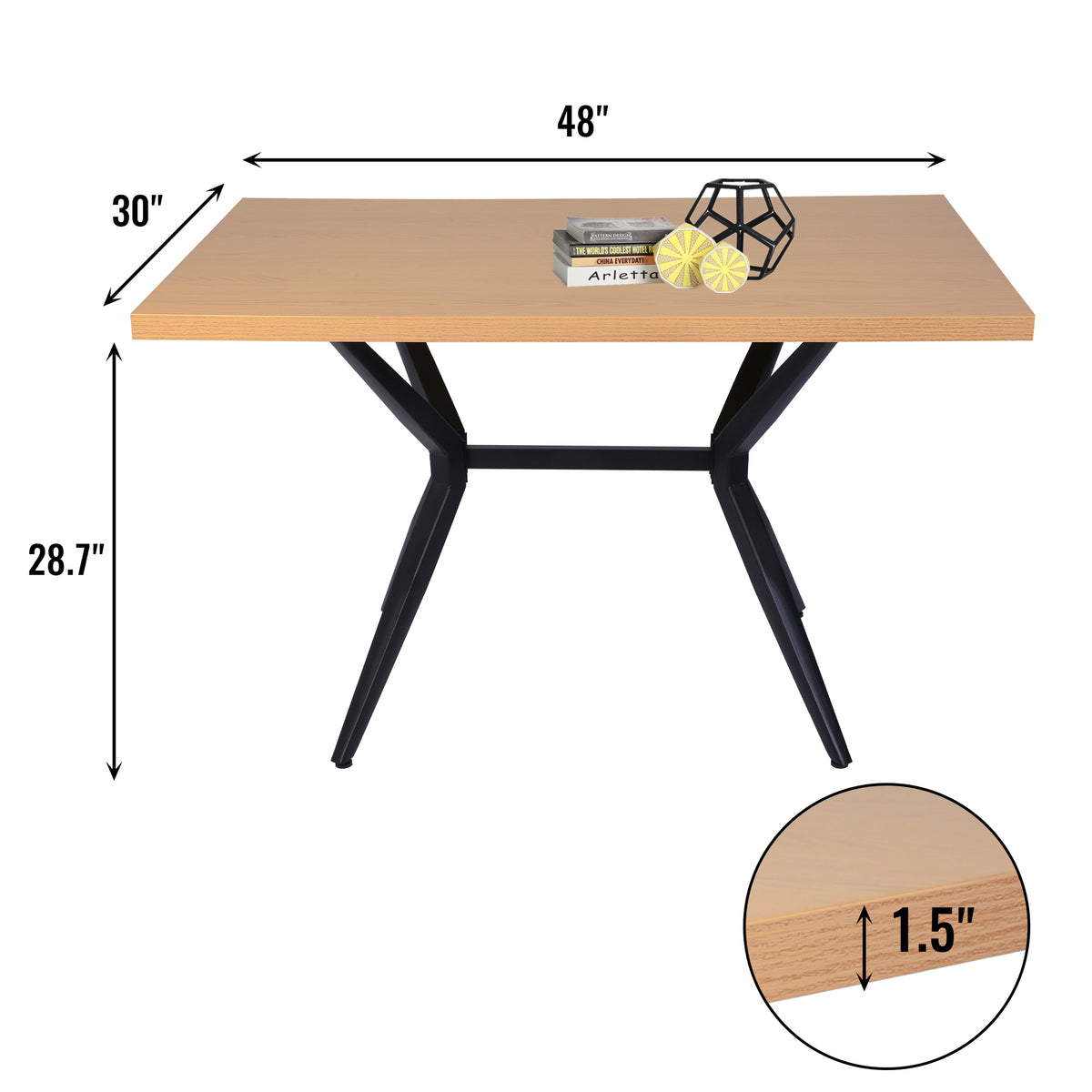 48"x30" Dining Table with Solid Metal Legs Y30289