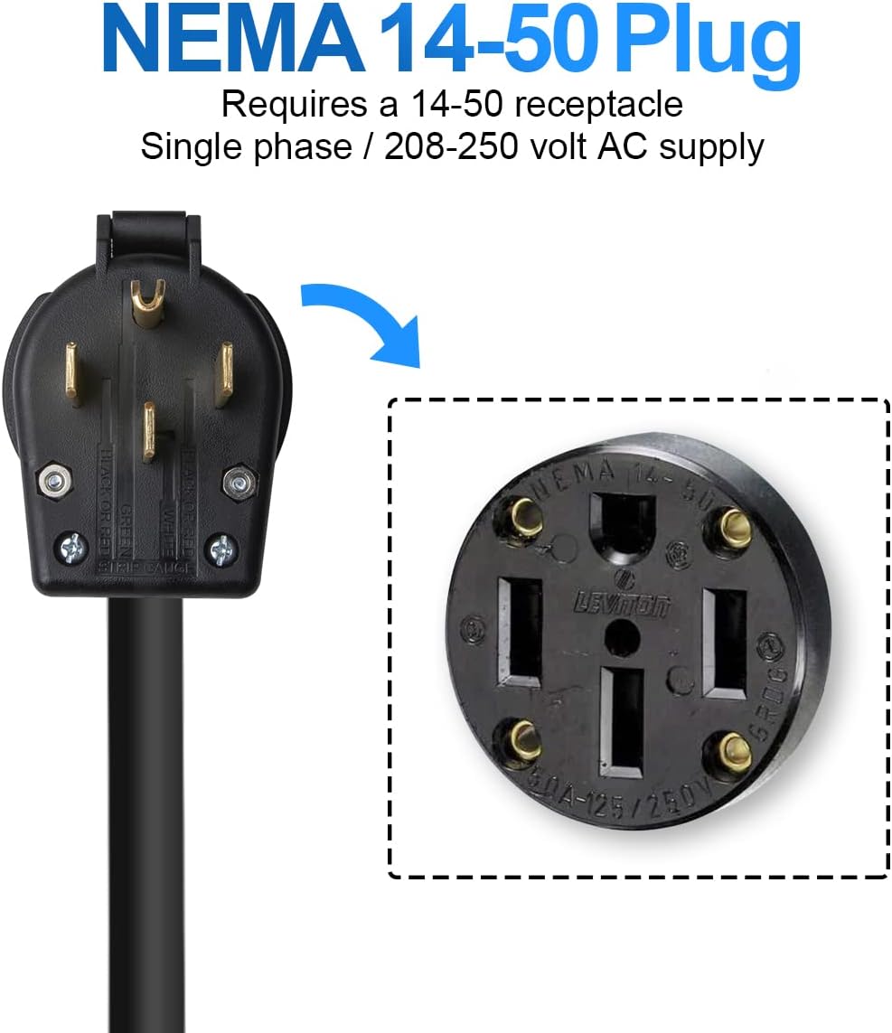 Level 2 EV Charger, 220V 32 Amp 7.68kW, Type 1 & NEMA 14-50 Plug, 25ft Cable H942
