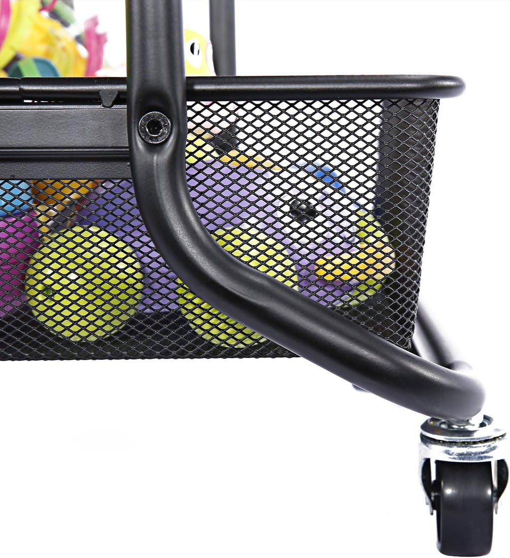 Black 3-Tier Rolling Utility Cart with Metal Mesh Baskets N56079