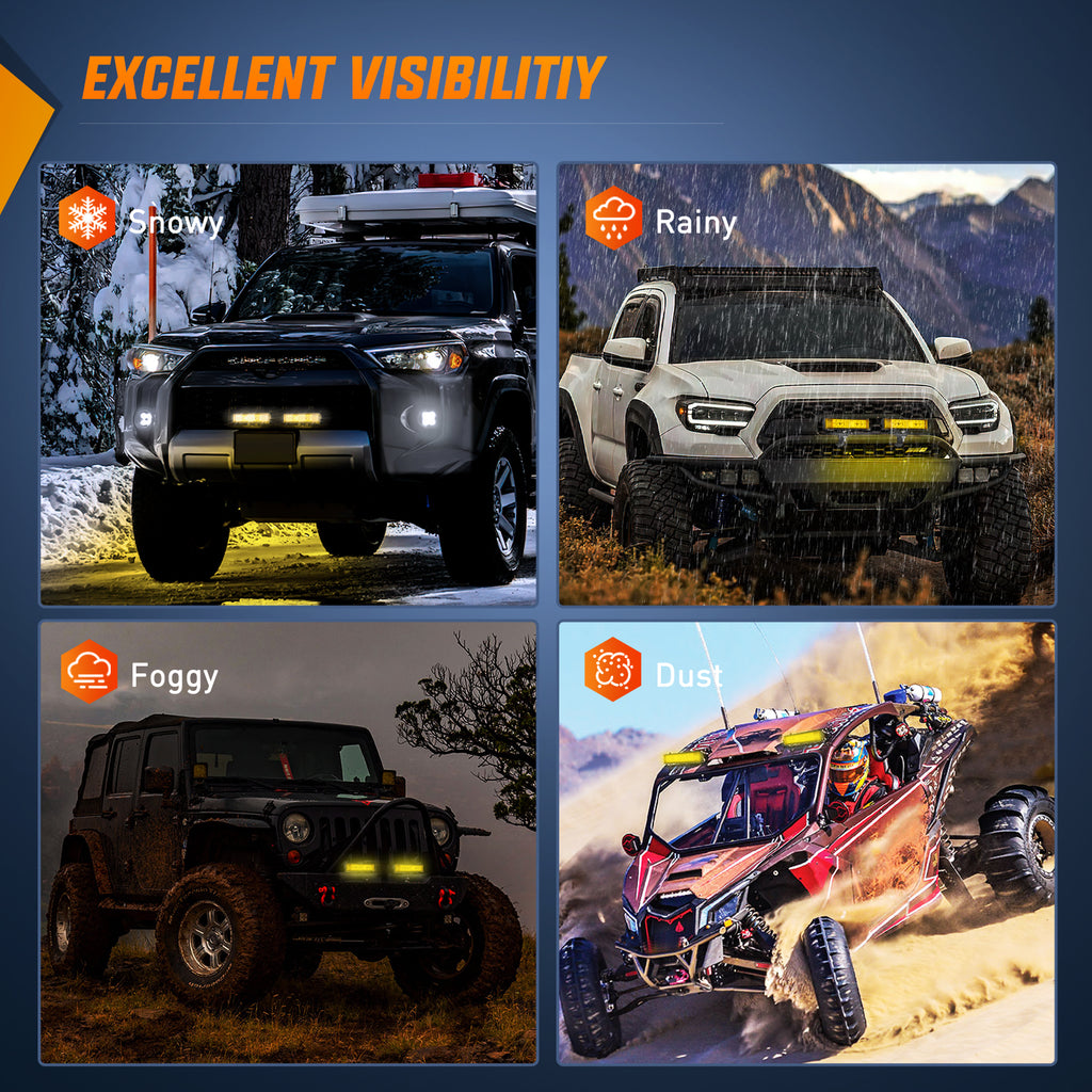 Amber LED Light Bar Pods 2PCS 6.5 Inch 60W Flood Spot Beam Combo Fog Driving Light Wiring Harness Kit A1524
