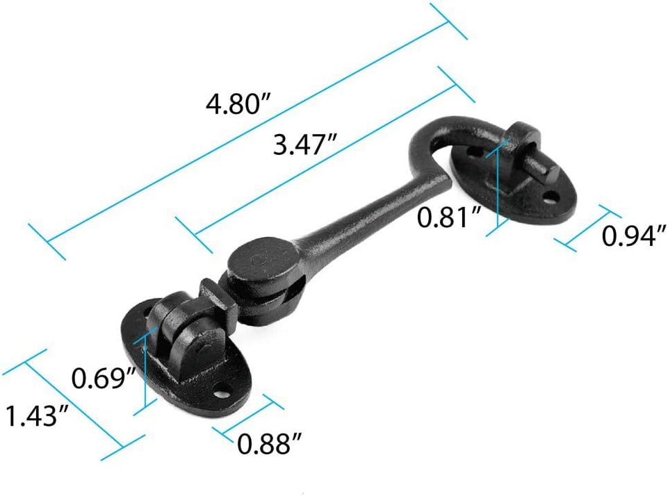 Black Wrought Iron Cabin Hook Eye Bolt 4 Swivel Style Reversible Privacy Hook Latches with Screws Pack of 10 J491314