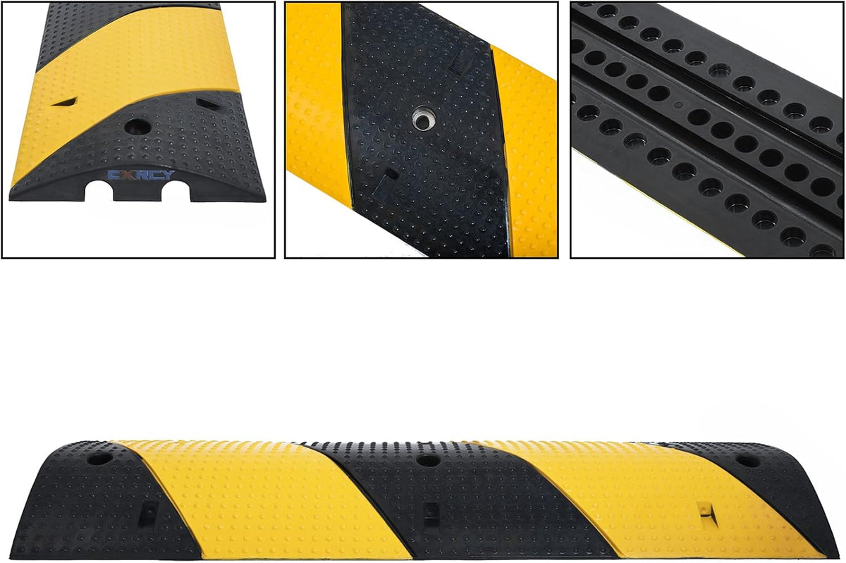 Rubber Speed Bumps 1 Pack 2-Channel Modular Heavy Duty Cable Protector Ramp with 3 Bolts ( 39.4 x 12 W x 2.4 H) G79934