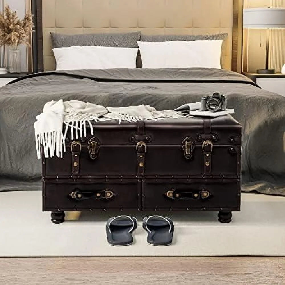 Vintage Faux Leather Ottoman Bench V73058