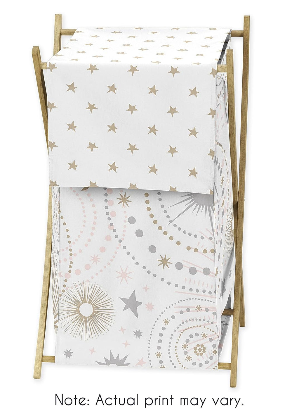 Blush Pink Gold Grey and White Star and Moon Baby Kid Clothes Laundry Hamper J5817