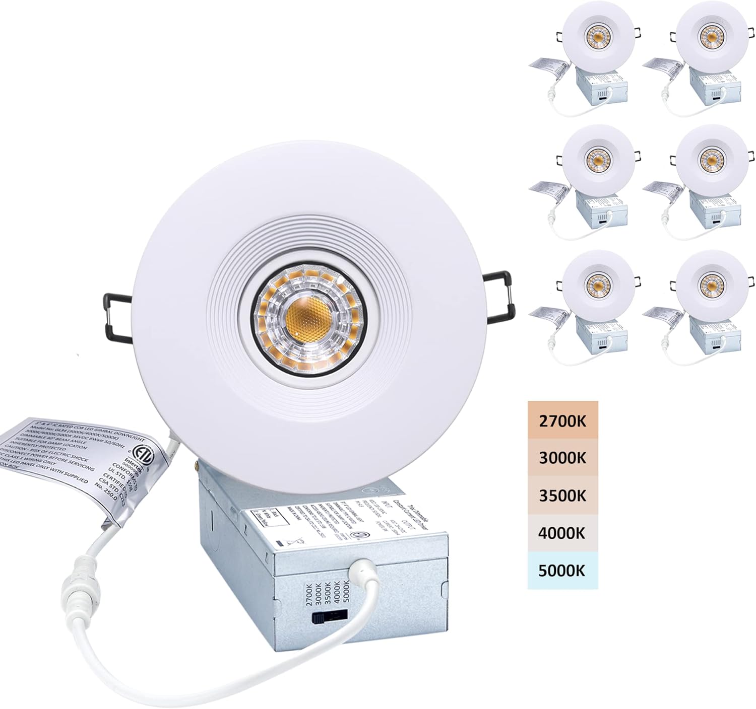 6 Pack Dimmable Recessed Gimbal Downlight with Junction Box Y54410