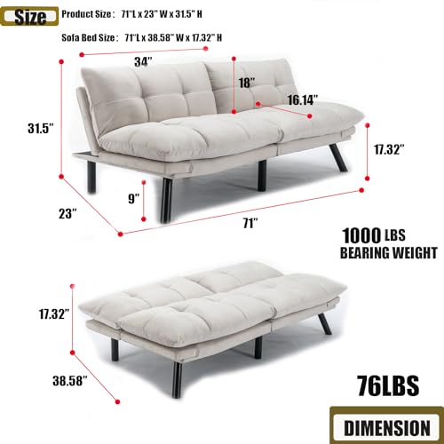 Linen Futon Sofa Bed, Convertible Folding Couch, Double Loveseat Bed (Linen Dark Gray) M33944