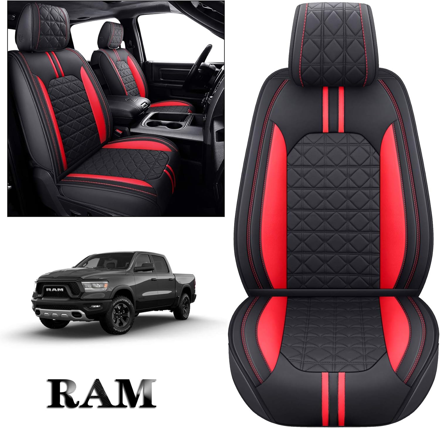 Black-Red Waterproof Faux Leather Front Seat Covers U728971