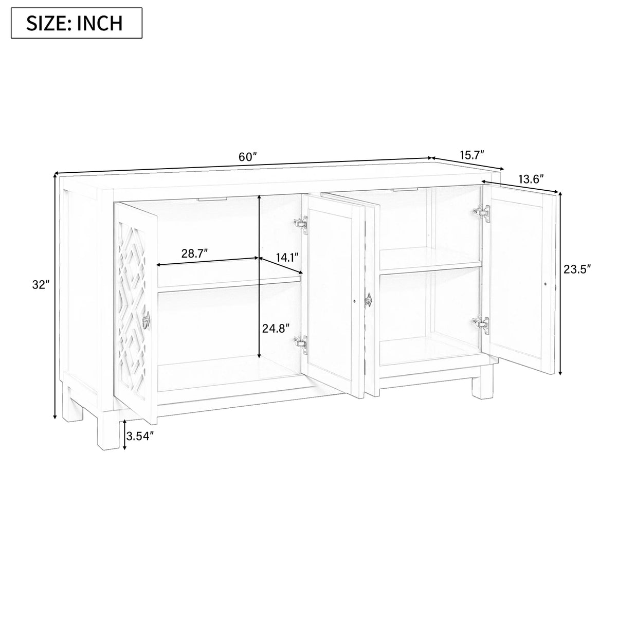 White 2-Door Storage Cabinet with Metal Legs and Adjustable Shelves O26619