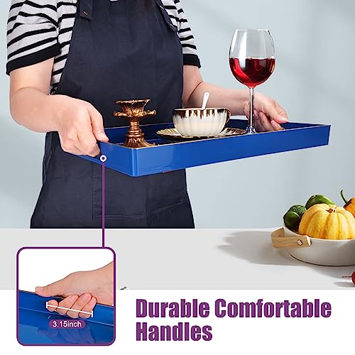 Blue Plastic Serving Tray with Handles, 15.7” x 10.2” x 1.37” Q942470