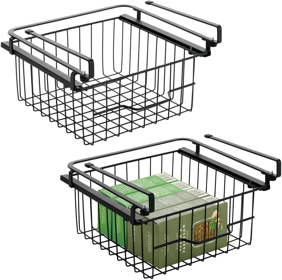 Compact Hanging Pullout Drawer Basket, Metal Wire, 2 Pack, Black G395853