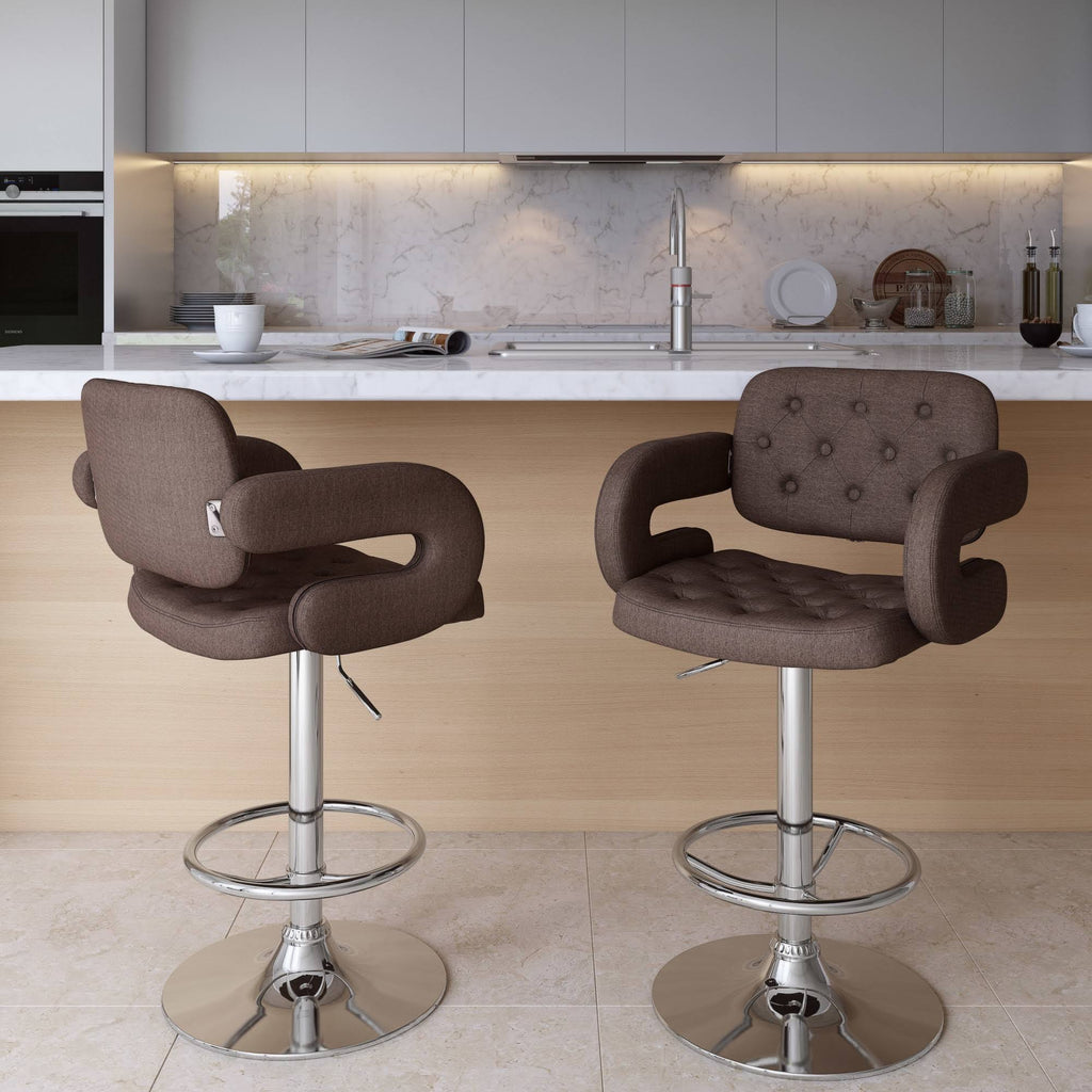 Dark Brown Fabric Barstool (Set of 2) A573