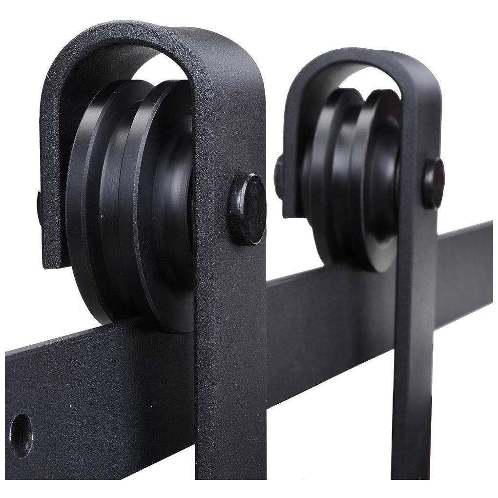 6 ft Carbon Steel Sliding Barn Door Hardware Kit Track Rail Roller Set Black Z190