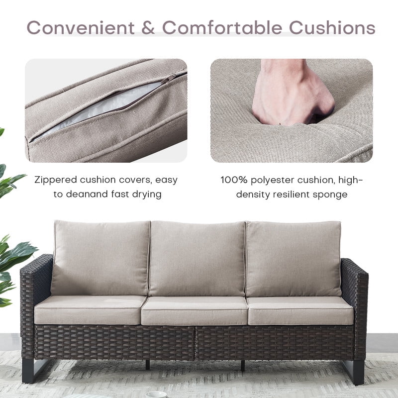 Beige 3-Seat Patio Sofa with Cushions A48238