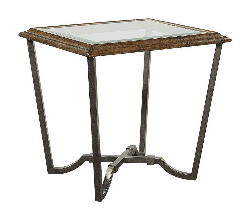 Pecan End Table with Glass Top E945356