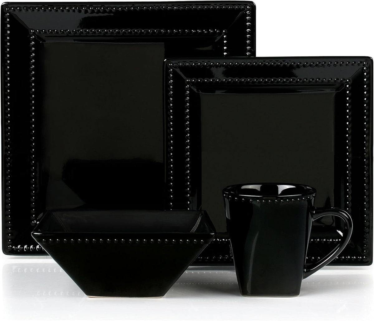 16 Piece Black Stoneware Dinnerware Set A311