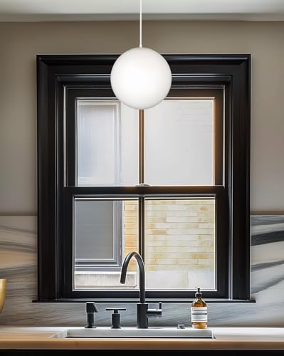 14" Mid-Century Modern Hanging Orb Pendant Light with Smooth Matte White Frosted Diffuser, Cool Brass Finish H308845
