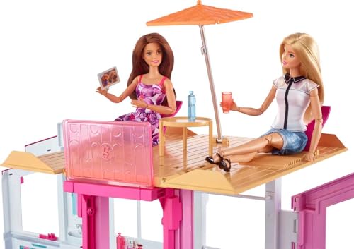 3-Story Townhouse Doll House Playset with 4 Rooms & Rooftop Lounge M934
