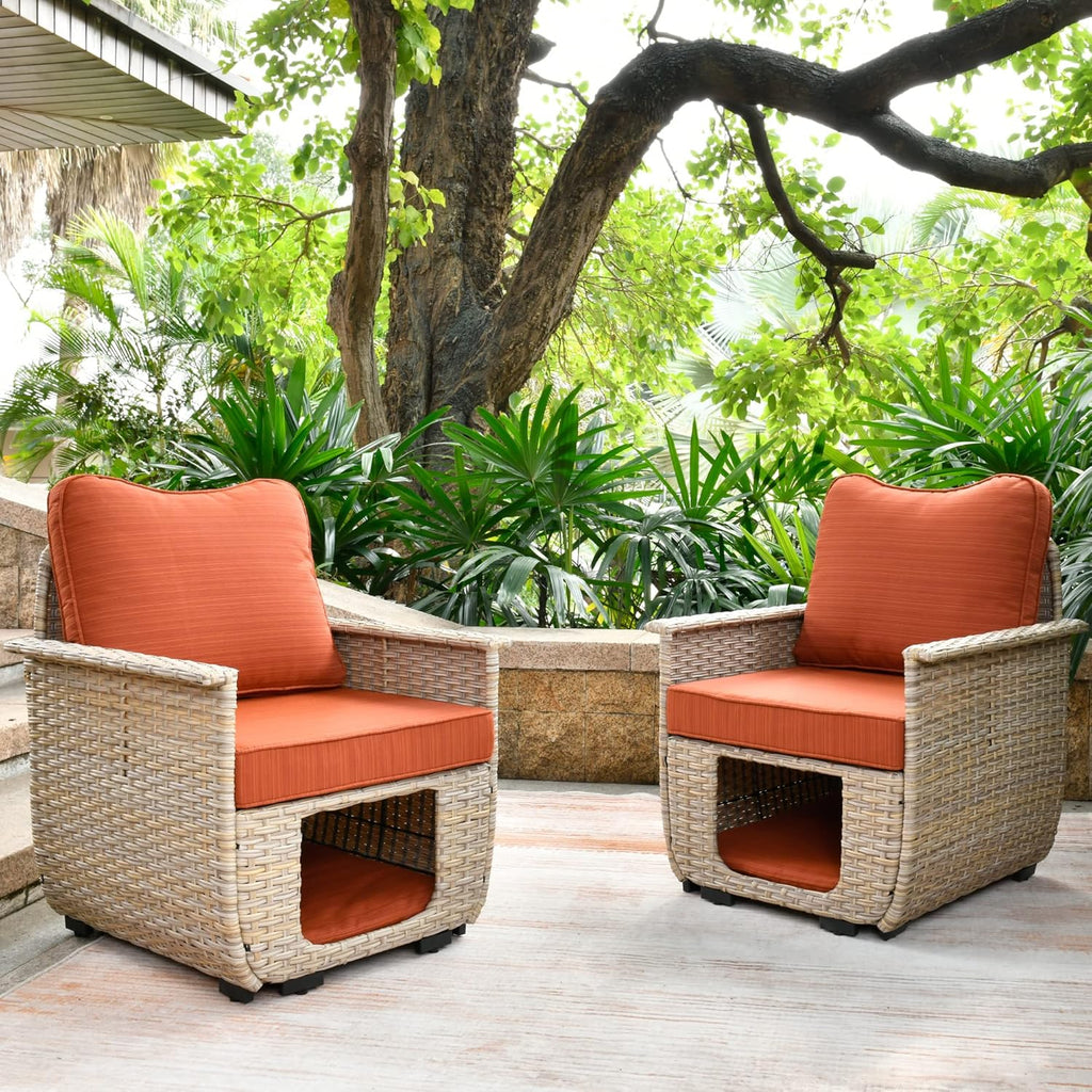 Beige Wicker Patio Chair Set with Pet House M868