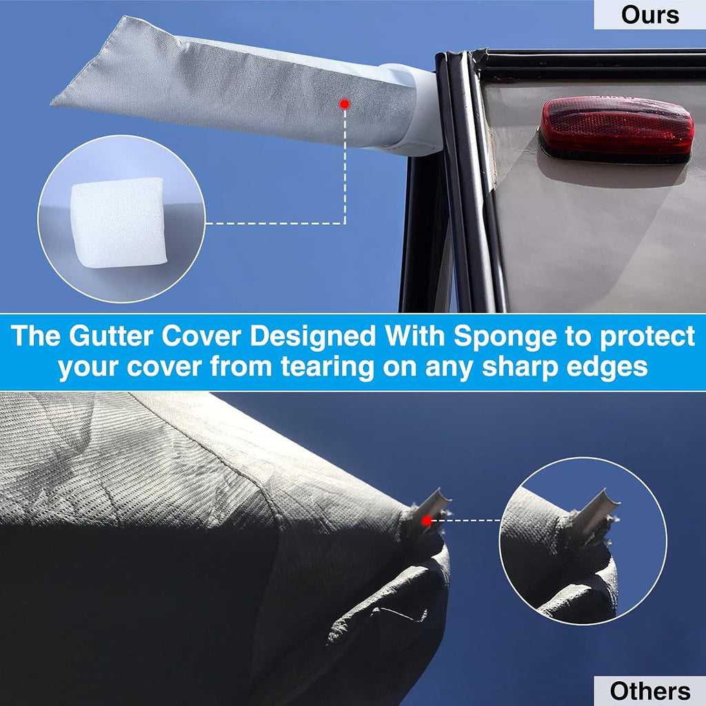 Rip-Stop RV Cover Fits 22'1" - 24' Long Motorhome, Waterproof Camper Cover with Gutter Covers, Adhensive Repair Patch W5898